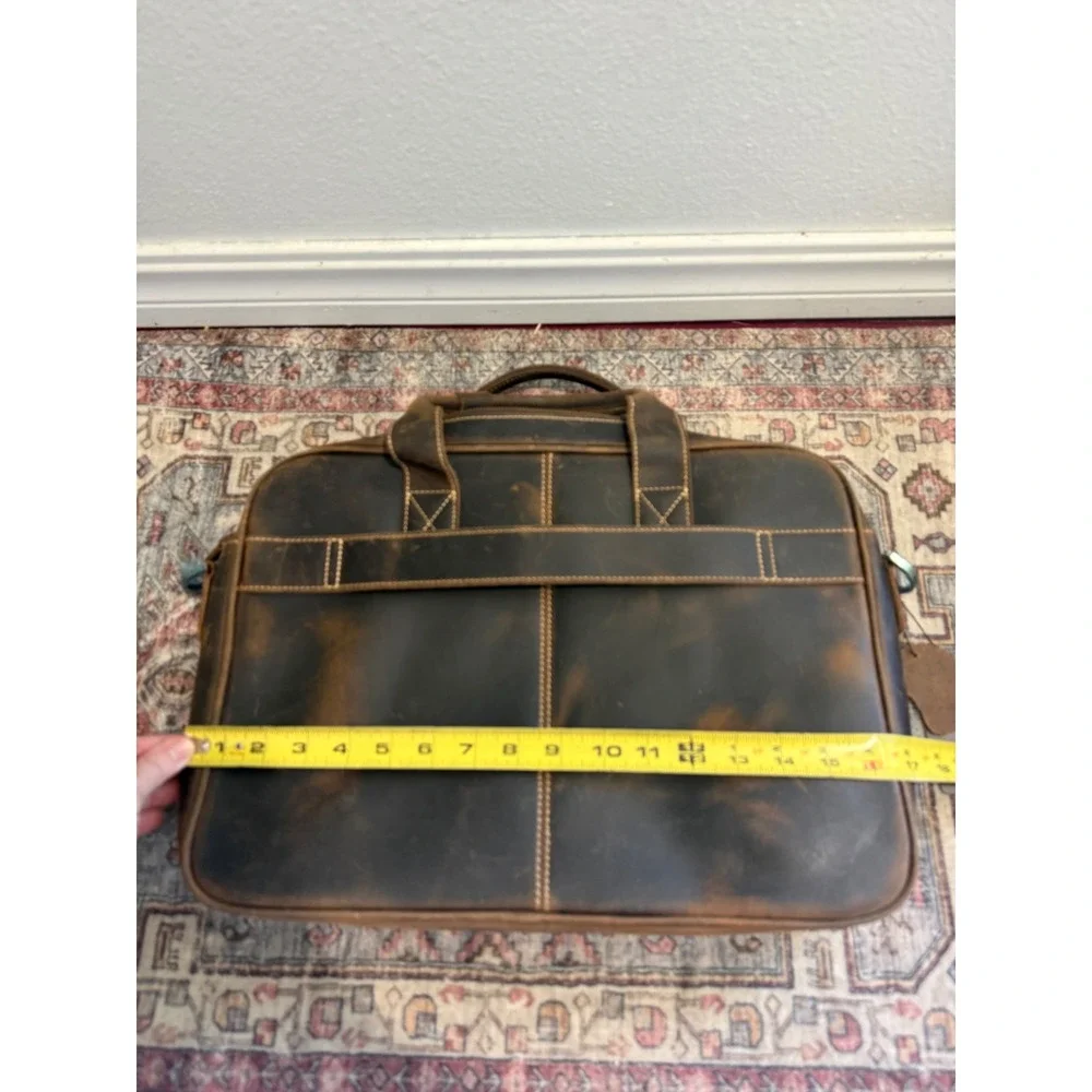Augus Mens Brown Genuine Leather Briefcase Laptop Messenger Bag Distressed NEW
